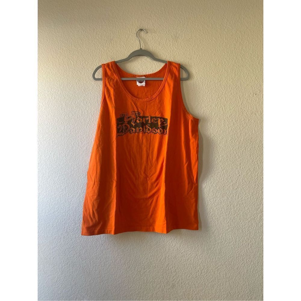 Harley Davidson biker grunge orange muscle tank size xl